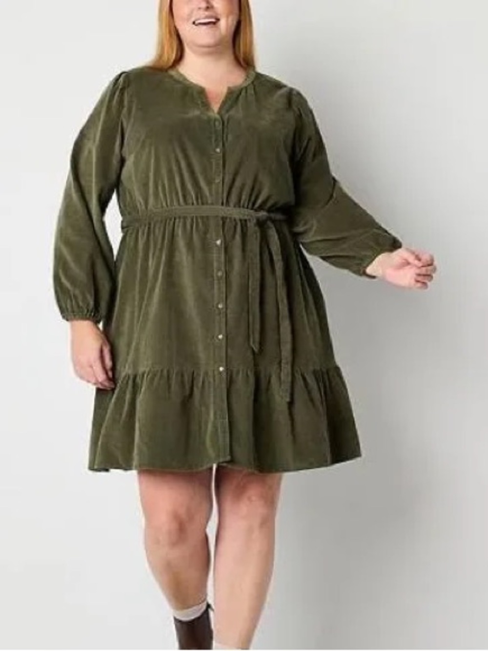 St. John’s Bay Olive Green Corduroy Mini Dress